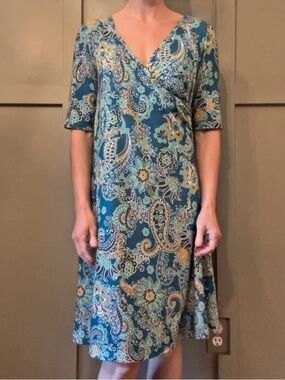 Prana Nadia Veeda Faux Wrap Dress Floral Paisley Blue Athleisure Size Small